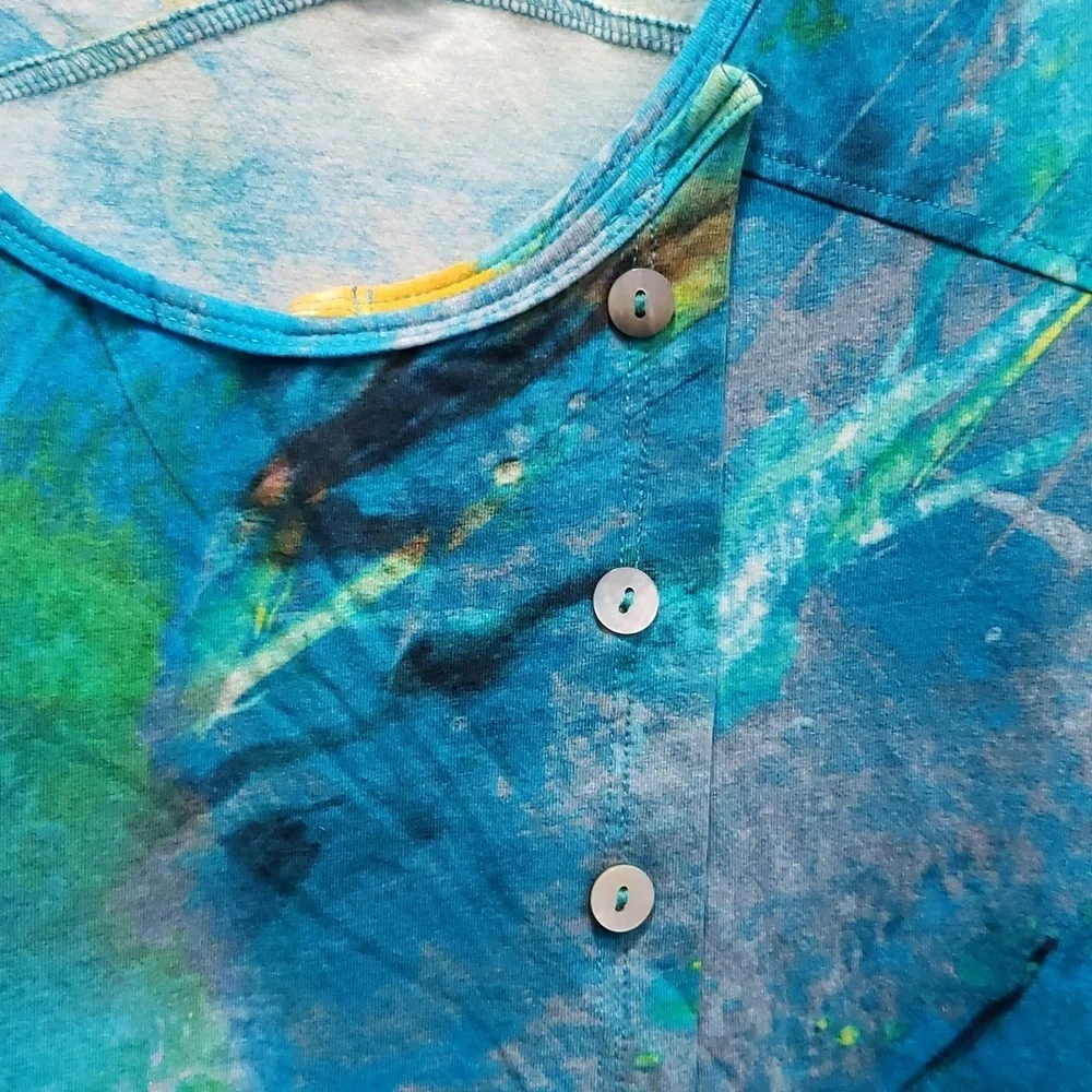 Parsley & Sage Short Sleeve Scoop Neck Turquoise Print Dress with Pockets, XL - Picture 3 of 7